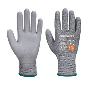 A622 PU tenyérmártott védőkesztyű, Cut 5 szürke