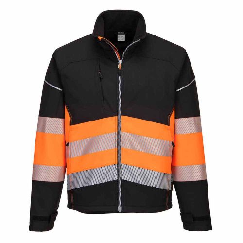 PW375 láthatósági softshell kabát fekete-narancs