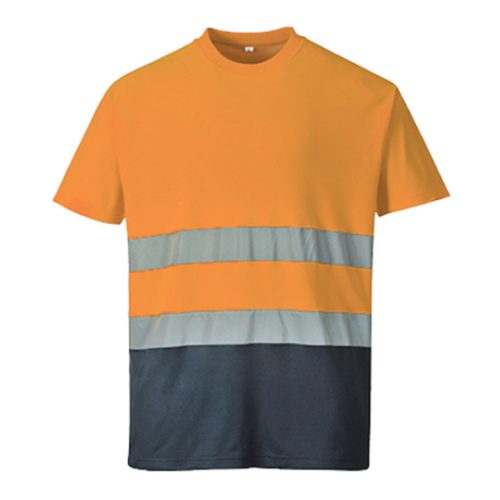 S173 Pamut jól láthatósági póló "narancs-sötétkék"