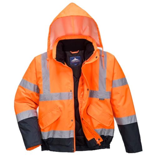 S266 Hi-Vis kéttónusú bomber dzseki narancs