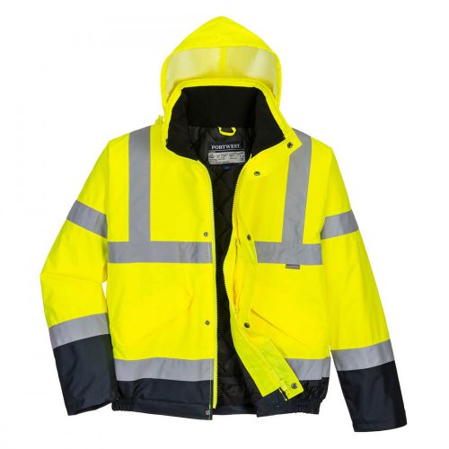 S266 Hi-Vis kéttónusú bomber dzseki sárga bomber kabát