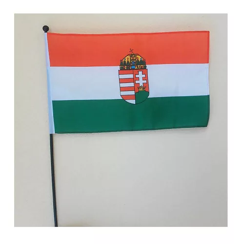 Zászló műanyag rúdon Magyarország címeres 30 x 45 cm