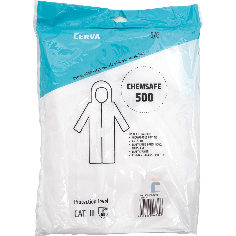 Chemsafe 500 antisztatikus csuklyás védőoverall fehér